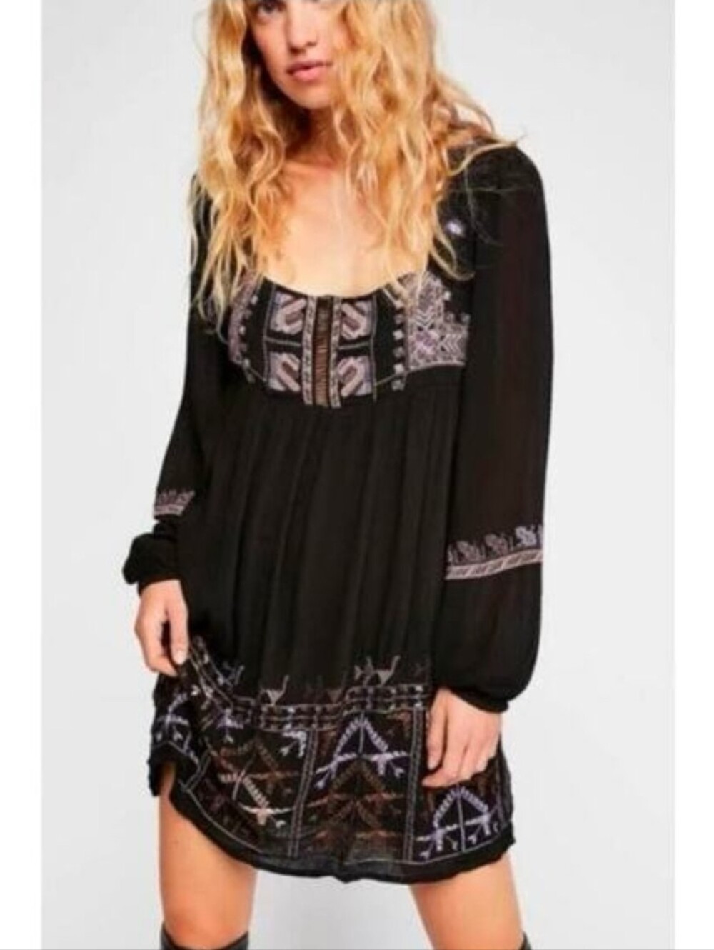 Free People Women's Embroidered Mini Dress Sz Small Boho Festival Whimsigoth